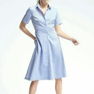 Banana Republic Blue Scalloped Shirt Dress 0 Petite